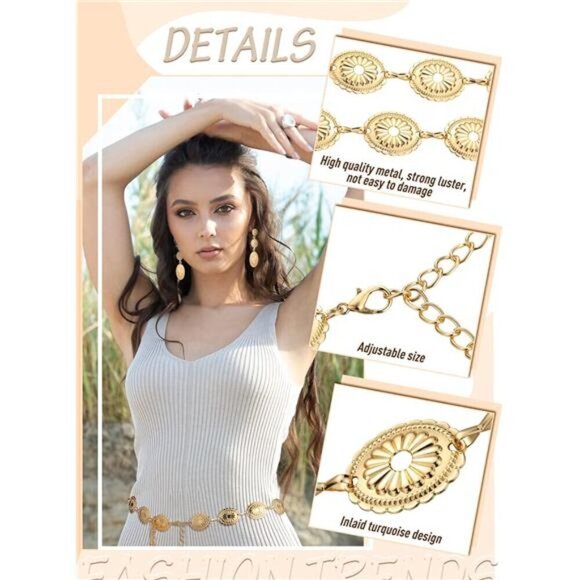 Gold Concho Belt & Earring Set – Western Boho Statement Jewelry - Picture 2 of 6